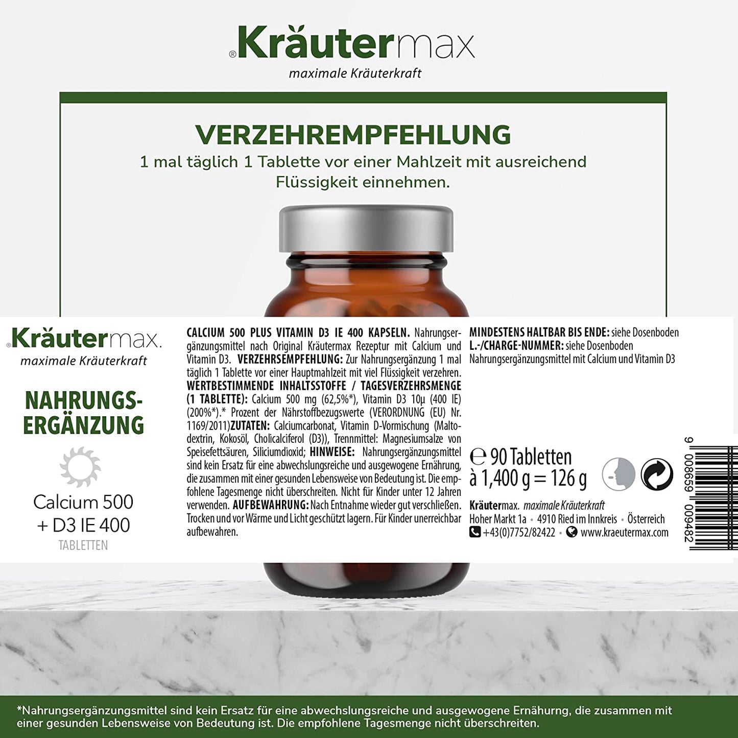 Calcium mit Vitamin D3 400 IE Tabletten 1 x 90 Stück