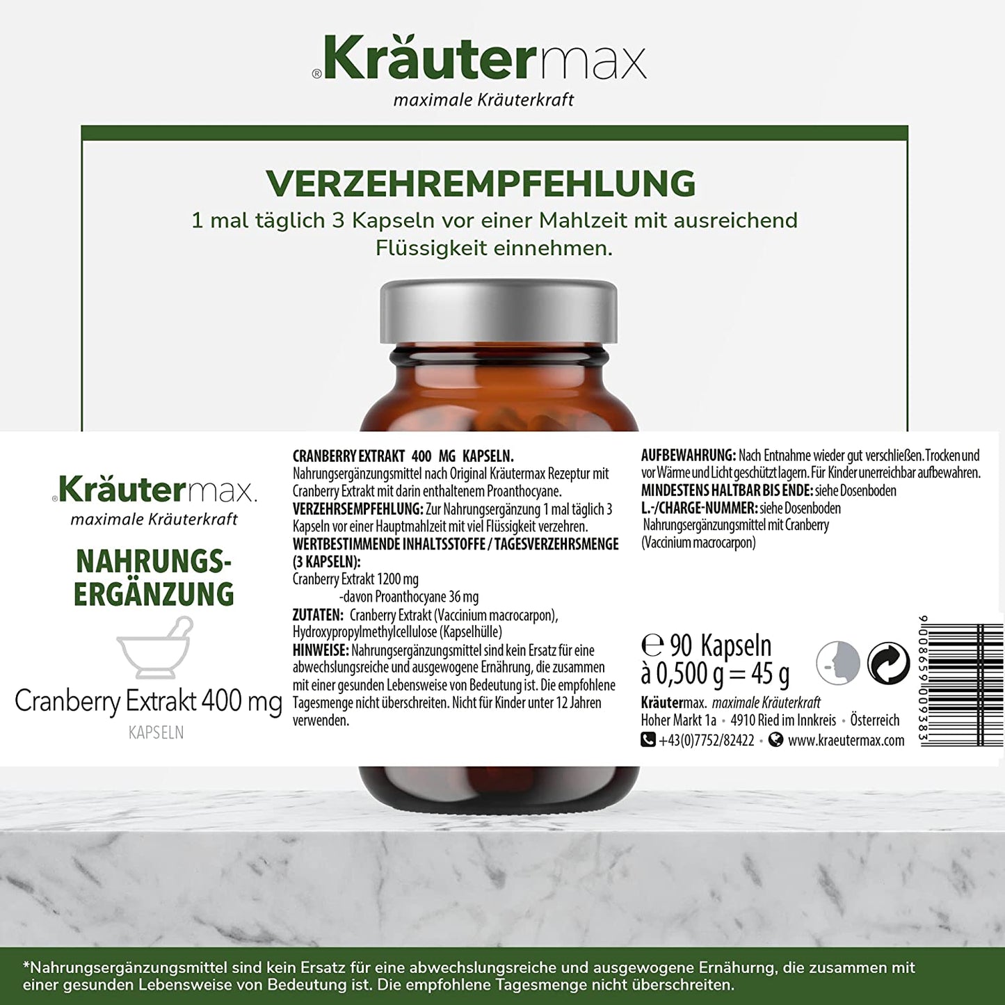 Cranberry Extrakt 400 mg Kapseln 1 x 90 Stück