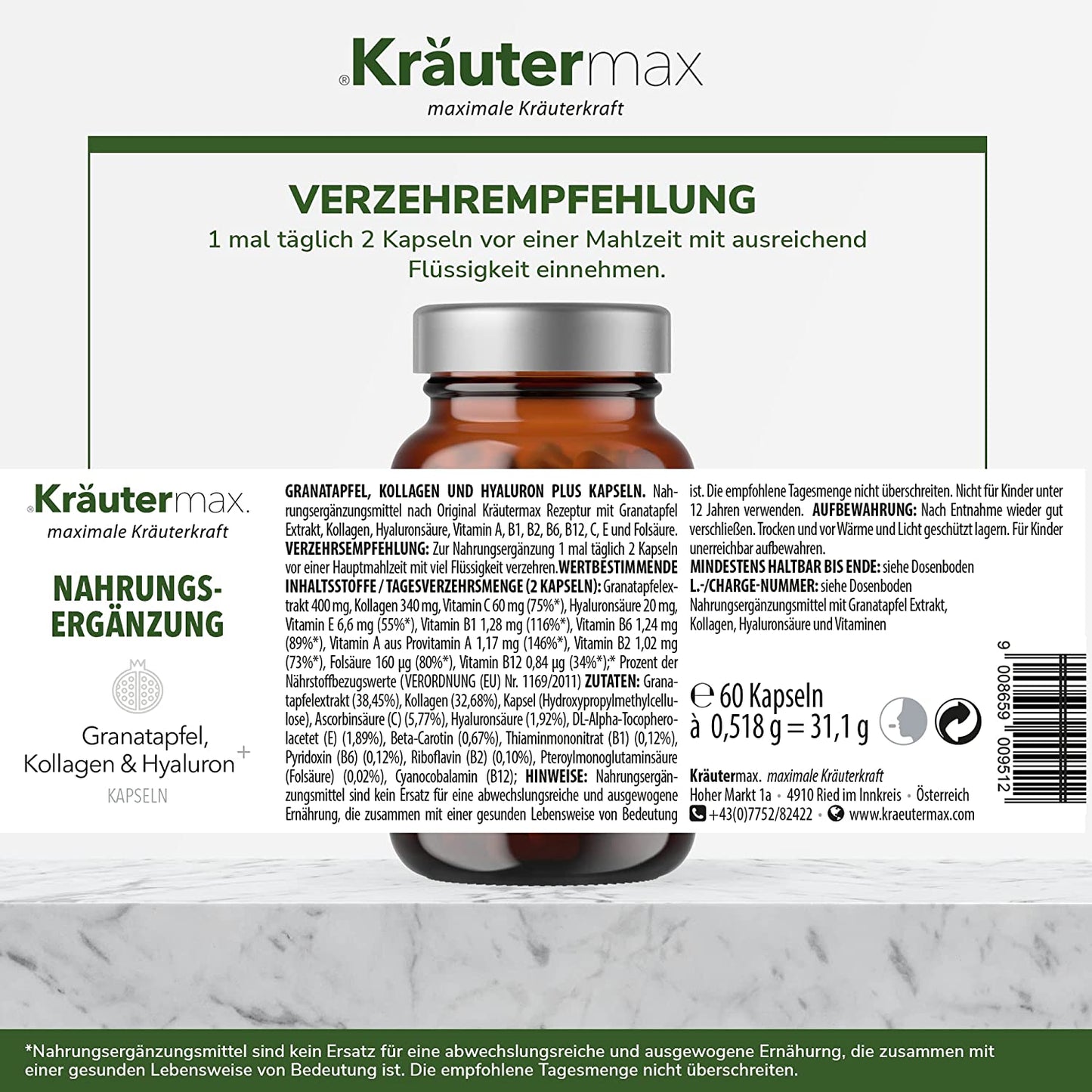 Granatapfel, Kollagen und Hyaluron plus Kapseln 1 x 60 Stück