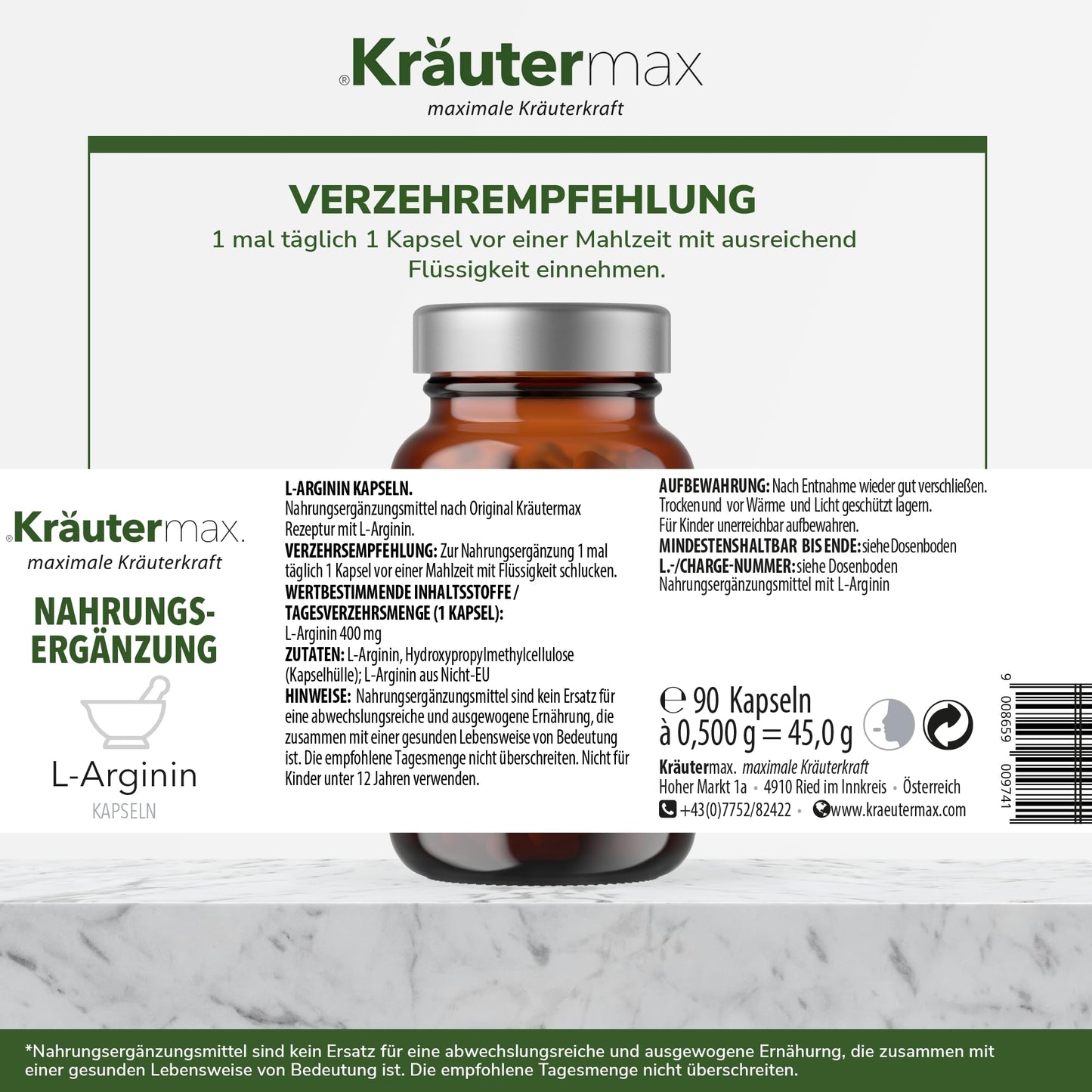 L Arginin Kapseln 1 x 90 Stück