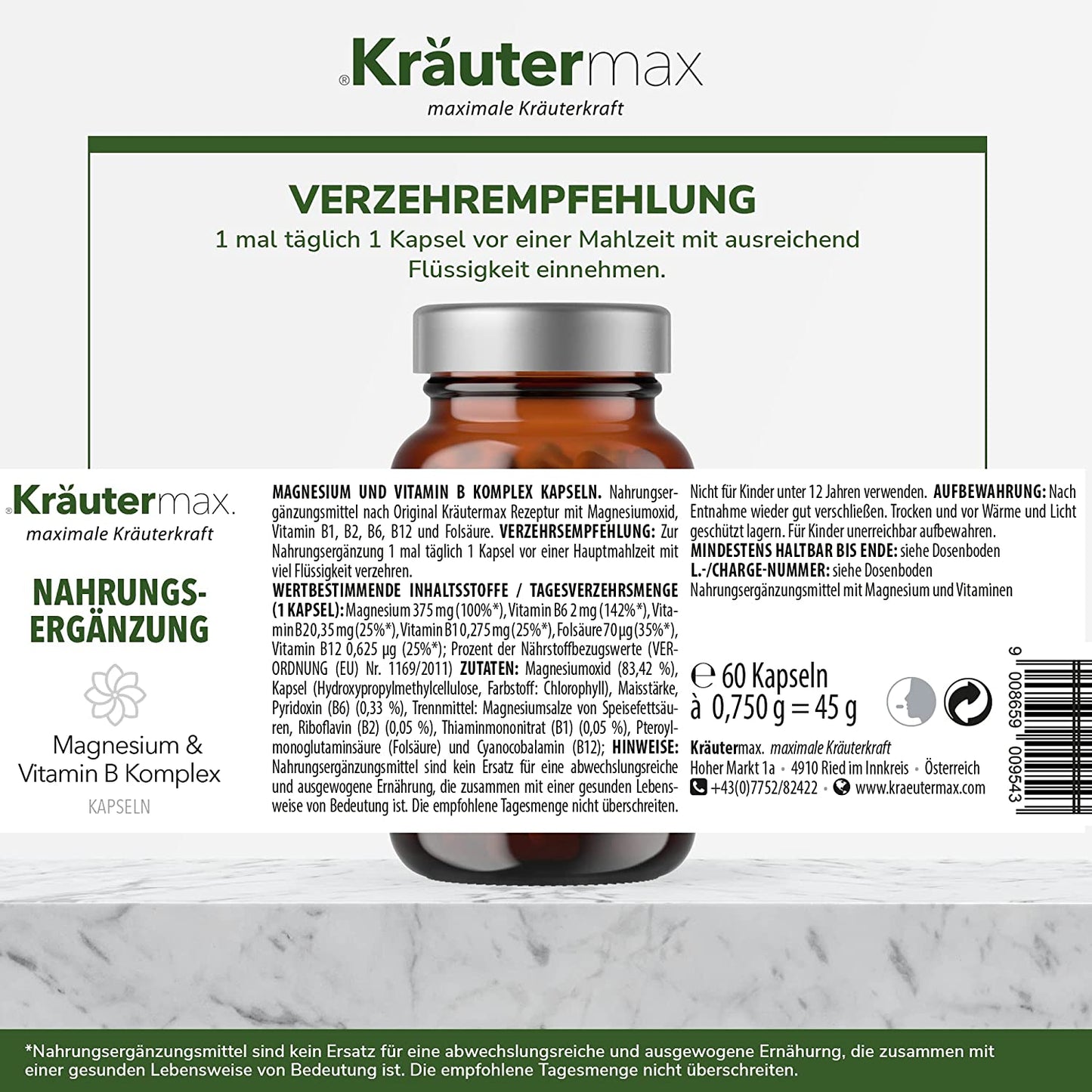 Magnesium mit Vitamin B Komplex Kapseln 1 x 60 Stück