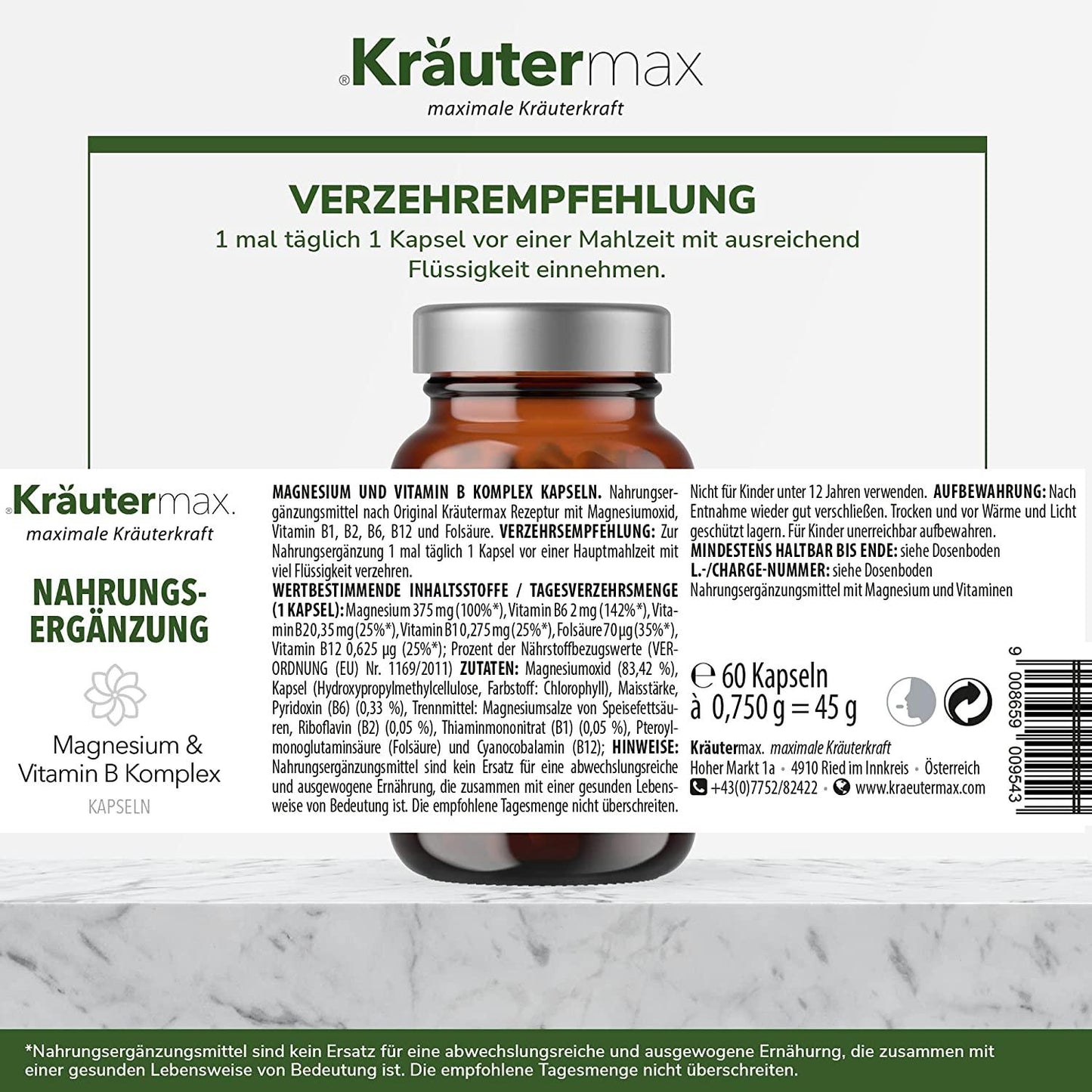Magnesium mit Vitamin B Komplex Kapseln 4 x 60 Stück AKTION