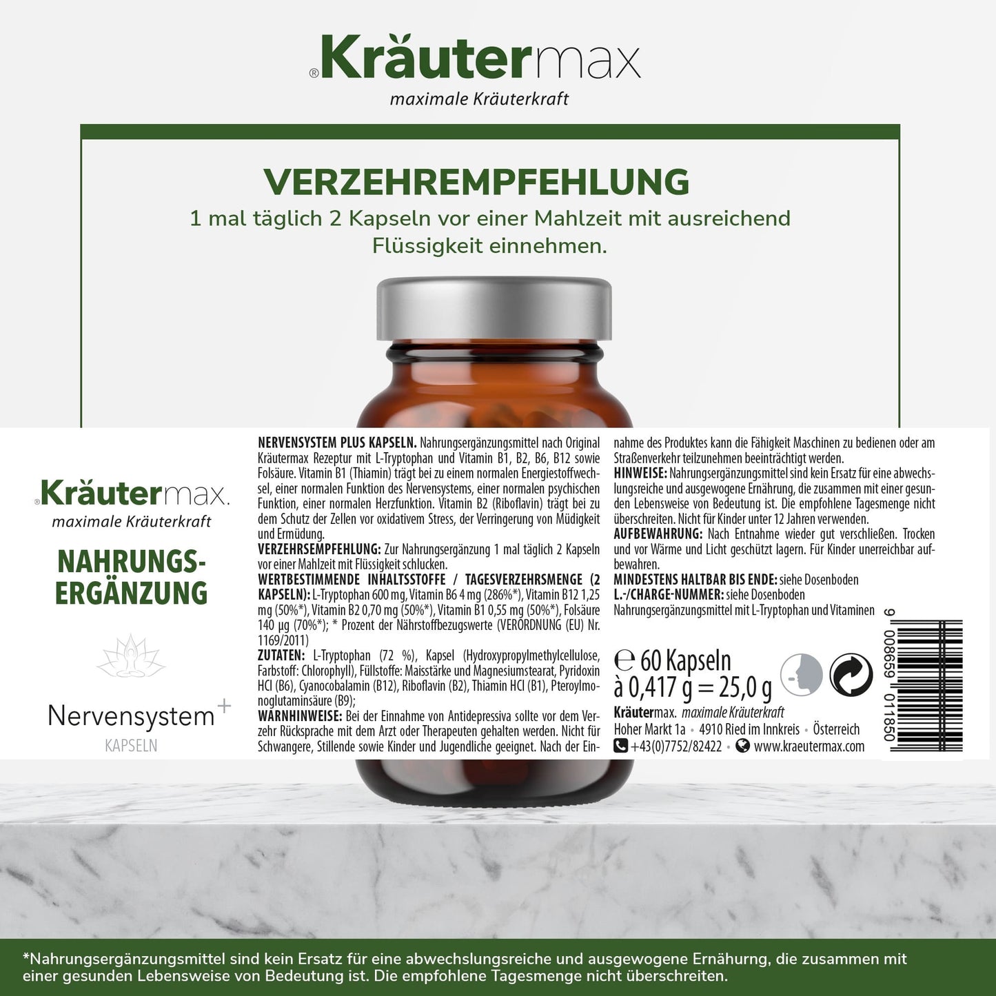 Nervensystem Kapseln L Tryptophan Vitamin B6 1 x 60 Stück