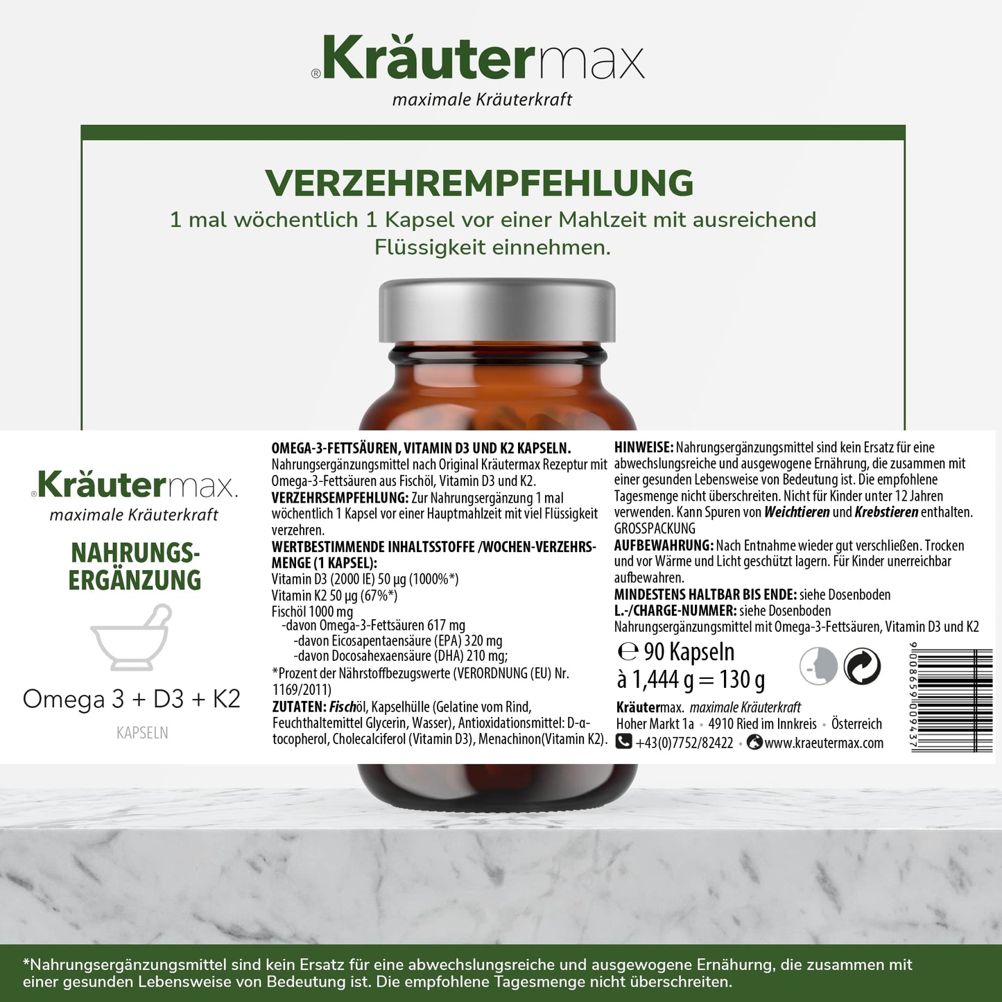 Omega 3 D3 2000 IE K2 Kapseln 1 x 90 Stück