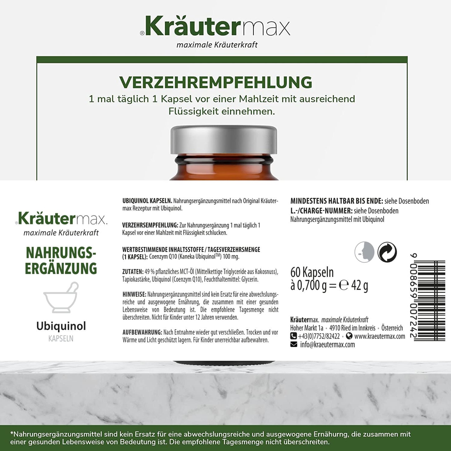 Ubiquinol 100 mg Kapseln Kräutermax – Inhaltsstoffe und Anwendungshinweise