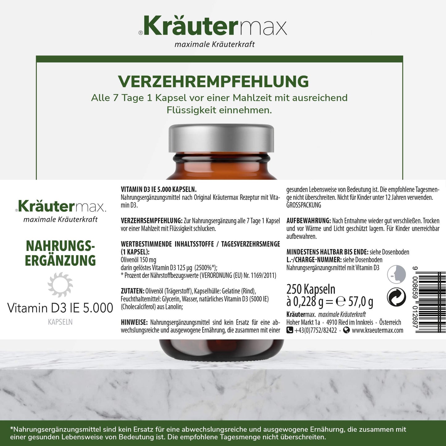 Vitamin D3 Kapseln 5000 IE 1 x 250 Stück