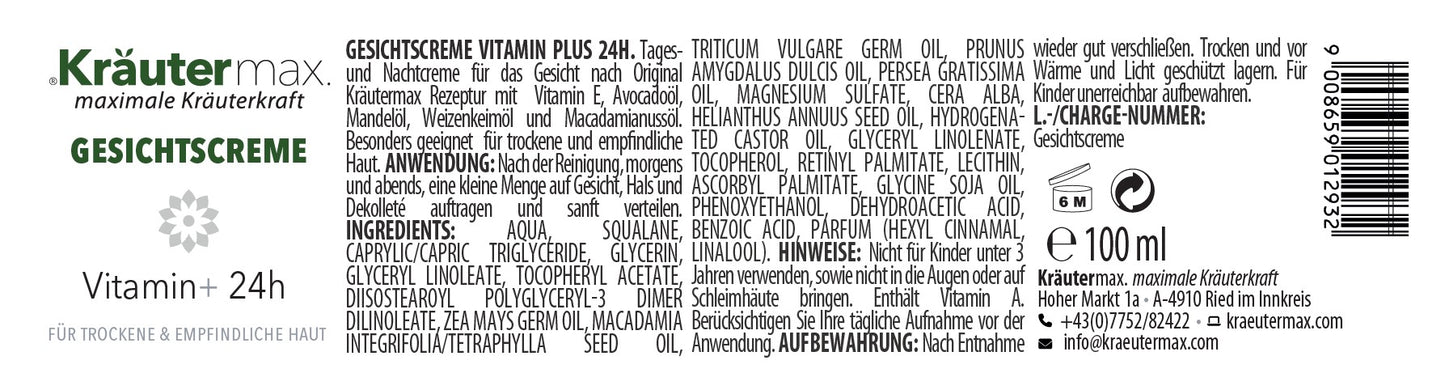 Vitamin E Gesichtscreme Kräutermax 100 ml – Naturkosmetik, vegan