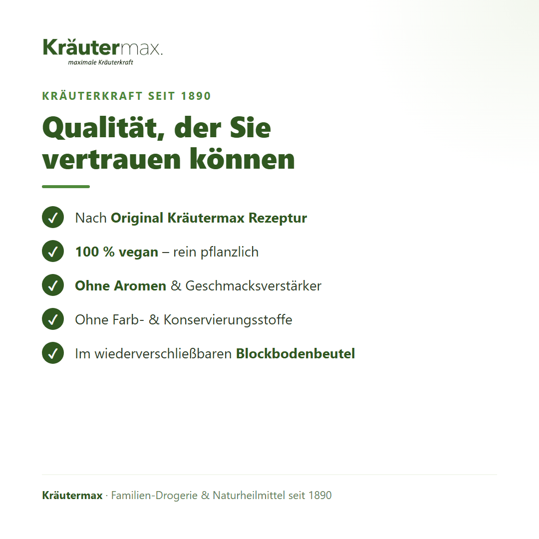 6er Spezial Kräutertee – Qualität: 100 % vegan, ohne Aromen, Farb- und Konservierungsstoffe, im wiederverschließbaren Blockbodenbeutel