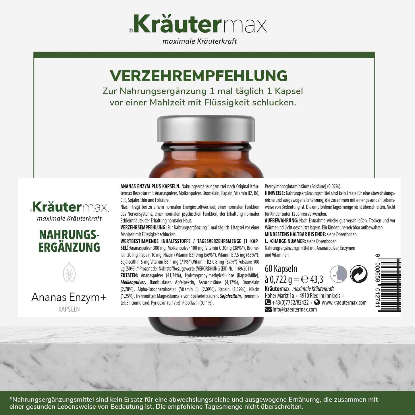 Ananas Enzym Kapseln 3 x 60 Stück Aktion 5 Etikett