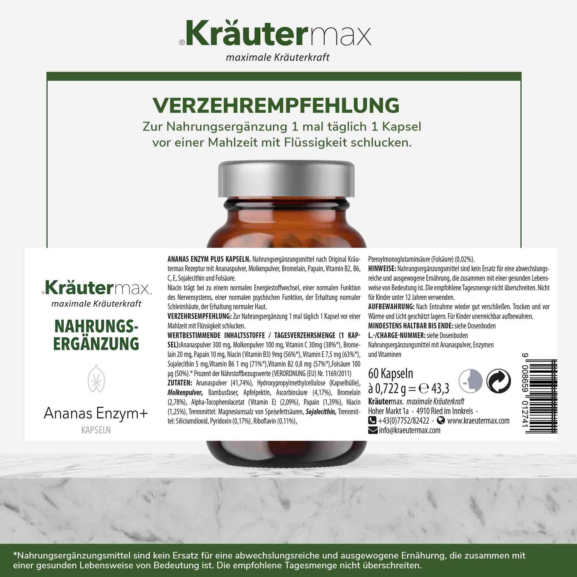 Ananas Enzym Kapseln 3 x 60 Stück Aktion 5 Etikett