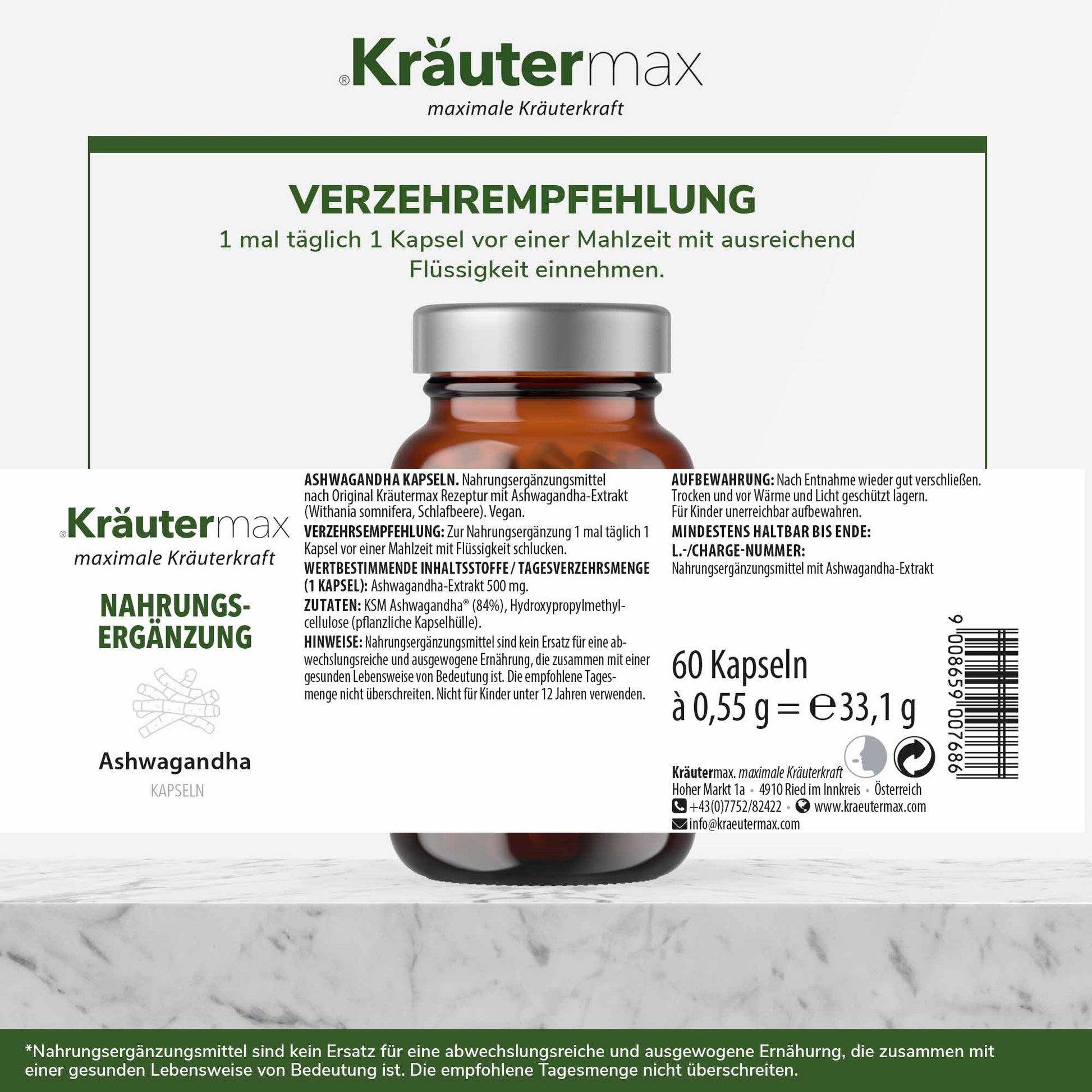 aufbewahren bedeutung Ashwagandha Kapseln 1 x 60 Stück