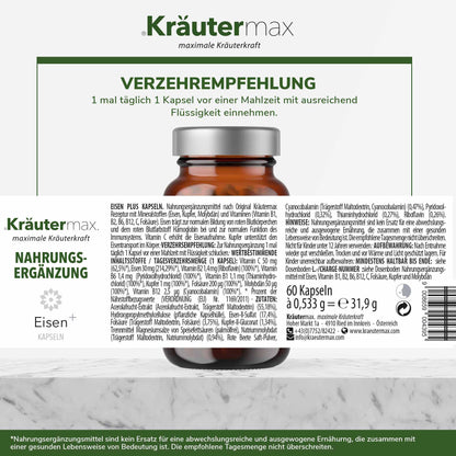 Eisen 30 mg mit Vitamin C Kapseln 60 Stück