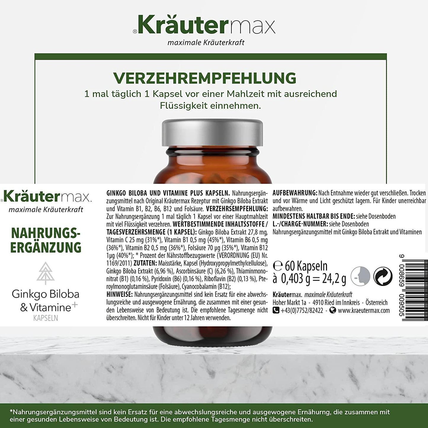 Ginkgo Biloba und Vitamine Kapseln 4 x 60 Stück AKTION
