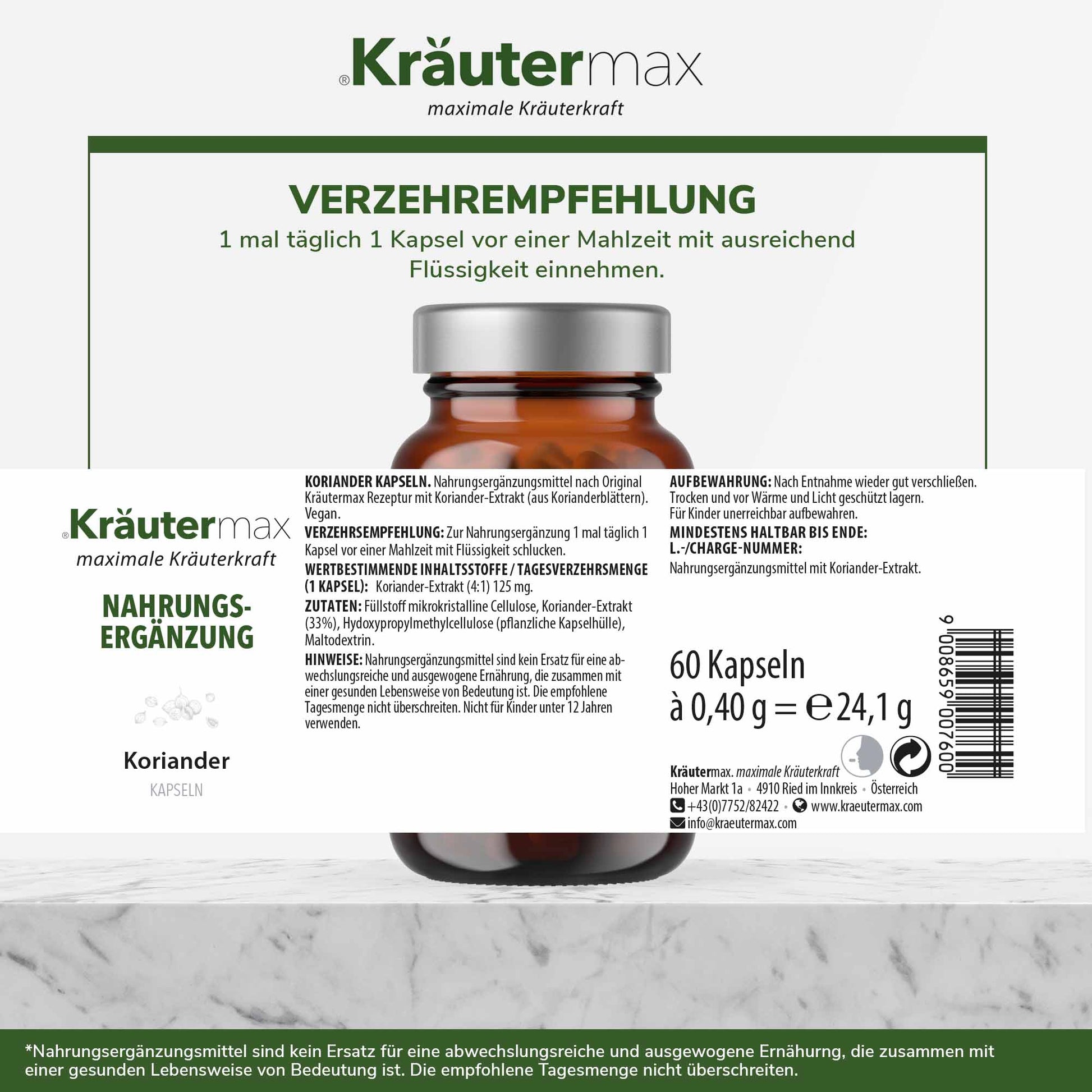 koriander aufbewahren Koriander Kapseln 1 x 60 Stück