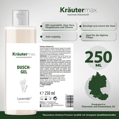 Lavendel Duschgel Kräutermax – Inhaltsstoffe und Anwendungshinweise auf dem Etikett