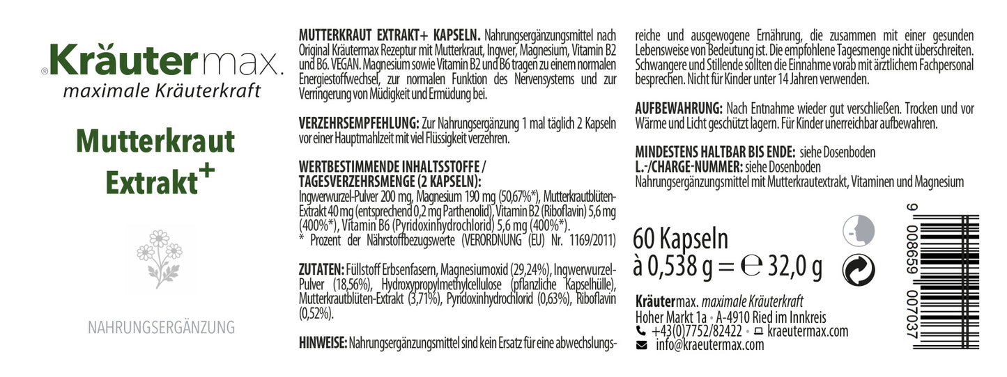 Mutterkraut Kapseln Kräutermax – Inhaltsstoffe und Anwendungshinweise