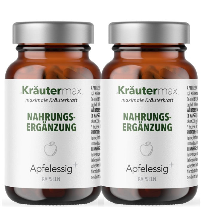 Apfelessig Kapseln von Kräutermax mit Biotin, Folsäure und Vitamin B12, 2 x 60 Stück