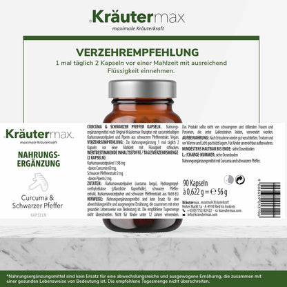 Curcuma mit Pfeffer Kapseln 1 x 90 Stück - Kraeutermax
