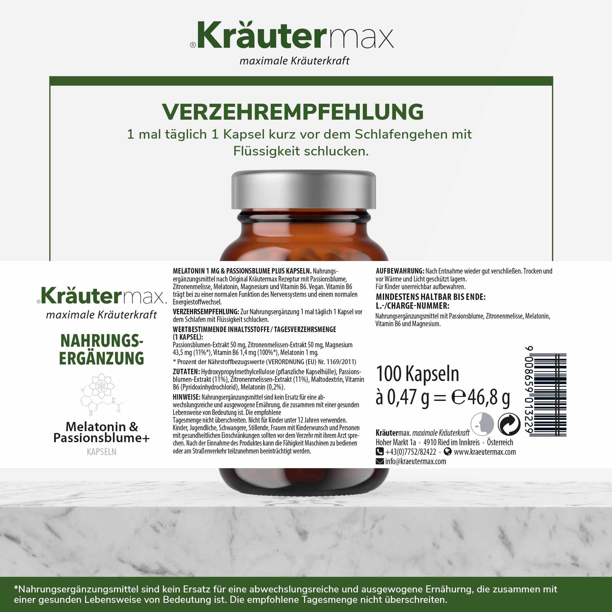 Dark Slate Gray Melatonin Kapseln mit Passionsblumen Extrakt 1 x 100 Stück