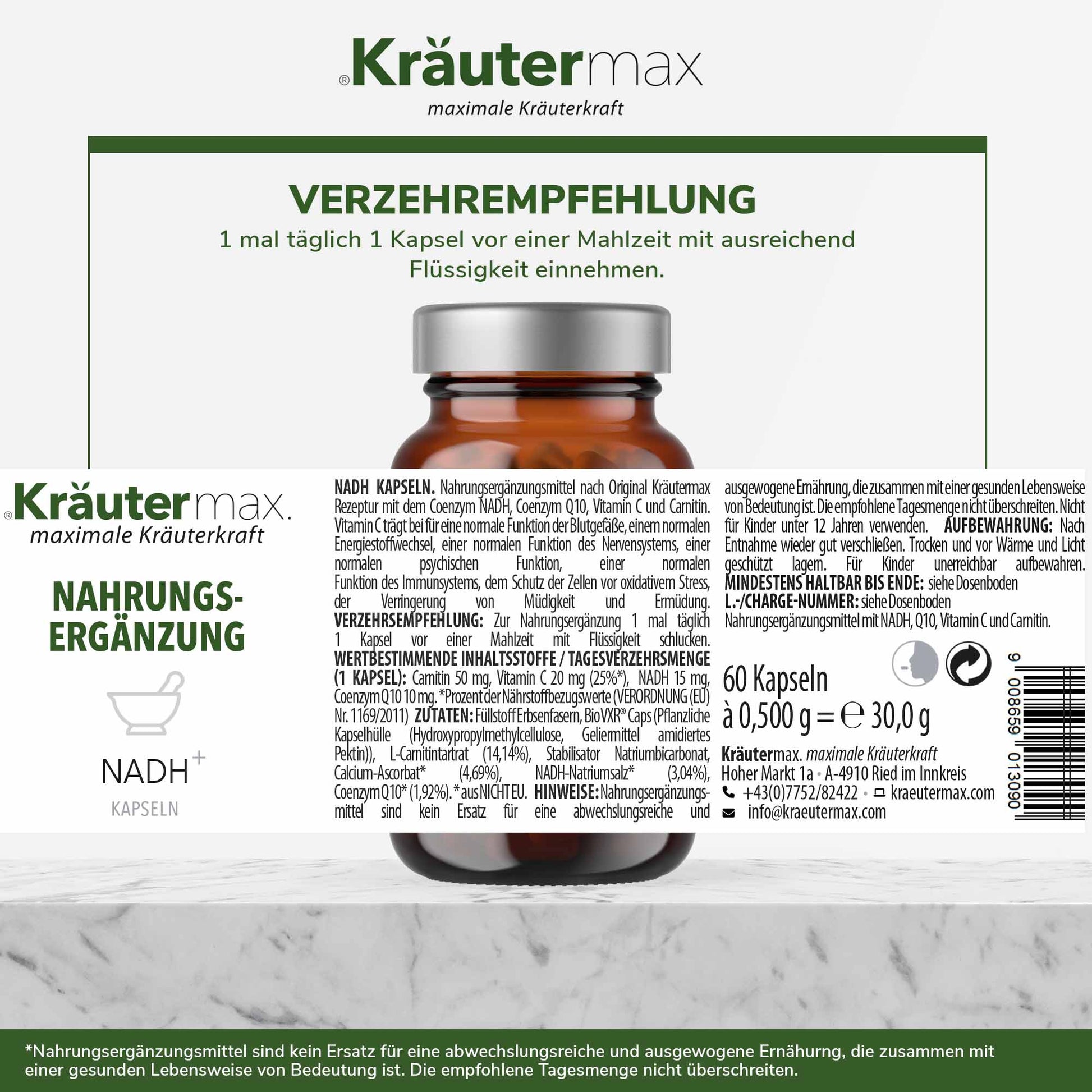 Dark Slate Gray NADH Kapseln mit Coenzym Q10 und Carnitin 1 x 60 Stück