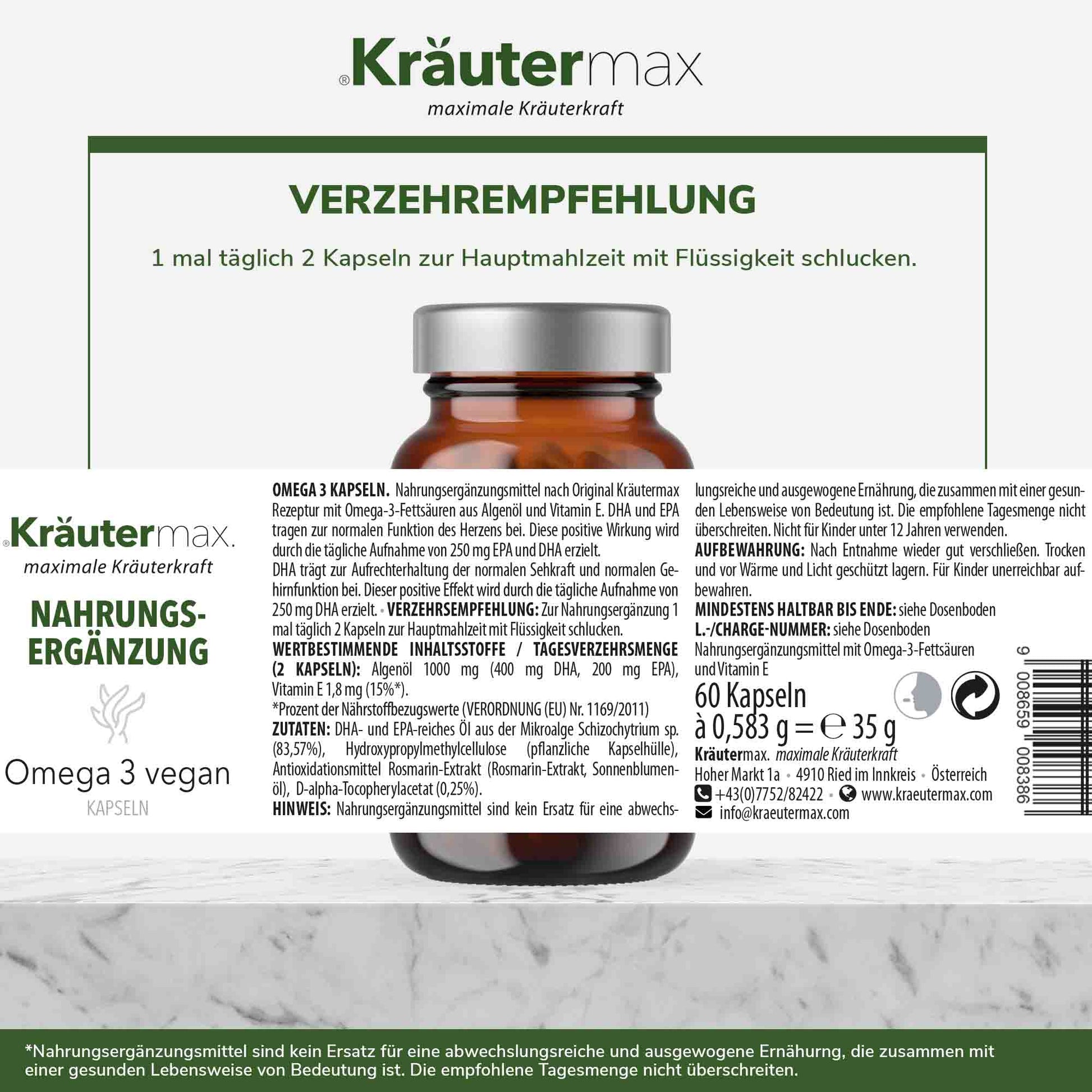 omega 3 kapseln aufbewahrung Omega 3 Algenöl Kapseln 1 x 60 Stück
