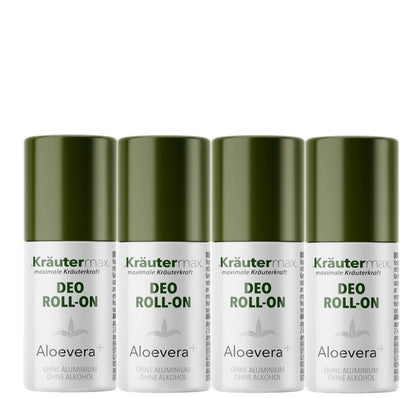 Aloe Vera Deo Roll-On von Kräutermax ohne Aluminium, mit Rosmarin und Zink, 4 x 50 ml