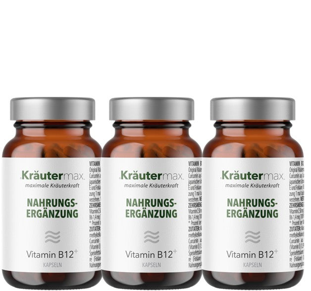 Vitamin B12 plus Kapseln von Kräutermax, vegane Kapseln, 3 x 60 Stück