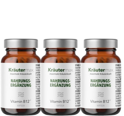 Vitamin B12 plus Kapseln von Kräutermax, vegane Kapseln, 3 x 60 Stück