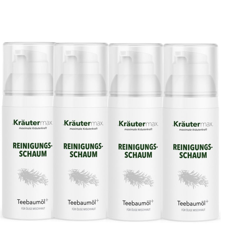 Reinigungsschaum Teebaumöl von Kräutermax für die Gesichtsreinigung, 4 x 150 ml