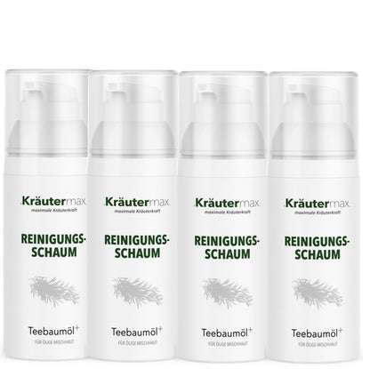 Reinigungsschaum Teebaumöl von Kräutermax für die Gesichtsreinigung, 4 x 150 ml