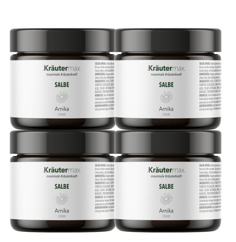 Arnika Salbe von Kräutermax, weiße Pflegecreme in Tube, 4 x 100 ml