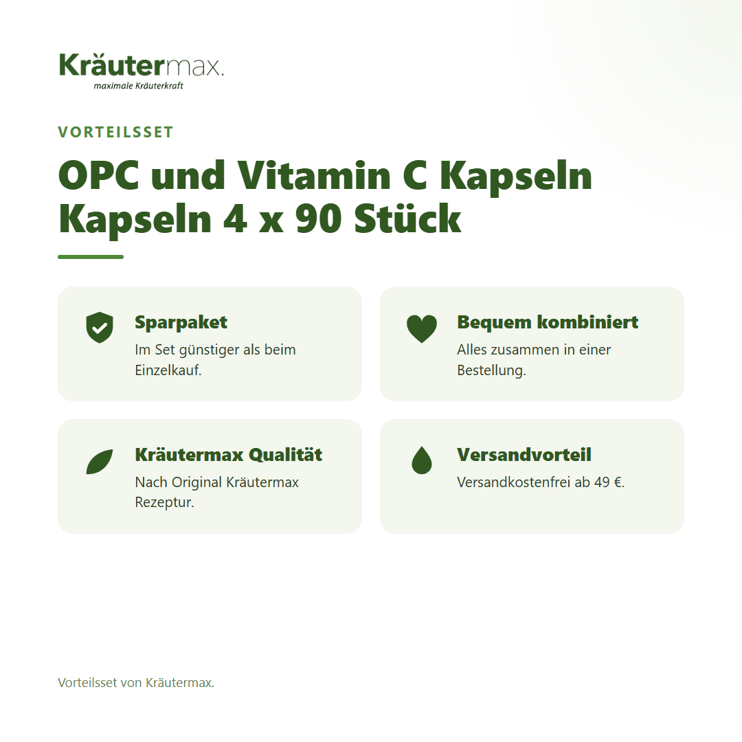 OPC und Vitamin C Kapseln Kapseln 4 x 90 Stück von Kräutermax – Vorteilsset, im Set günstiger