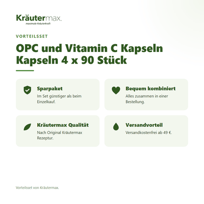 OPC und Vitamin C Kapseln Kapseln 4 x 90 Stück von Kräutermax – Vorteilsset, im Set günstiger