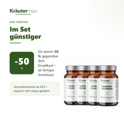 OPC und Vitamin C Kapseln Kapseln 4 x 90 Stück – Ihr Vorteil: 50 % sparen gegenüber Einzelkauf