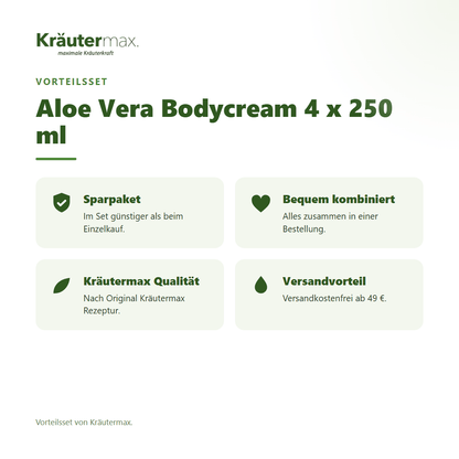 Aloe Vera Bodycream 4 x 250 ml von Kräutermax – Vorteilsset, im Set günstiger