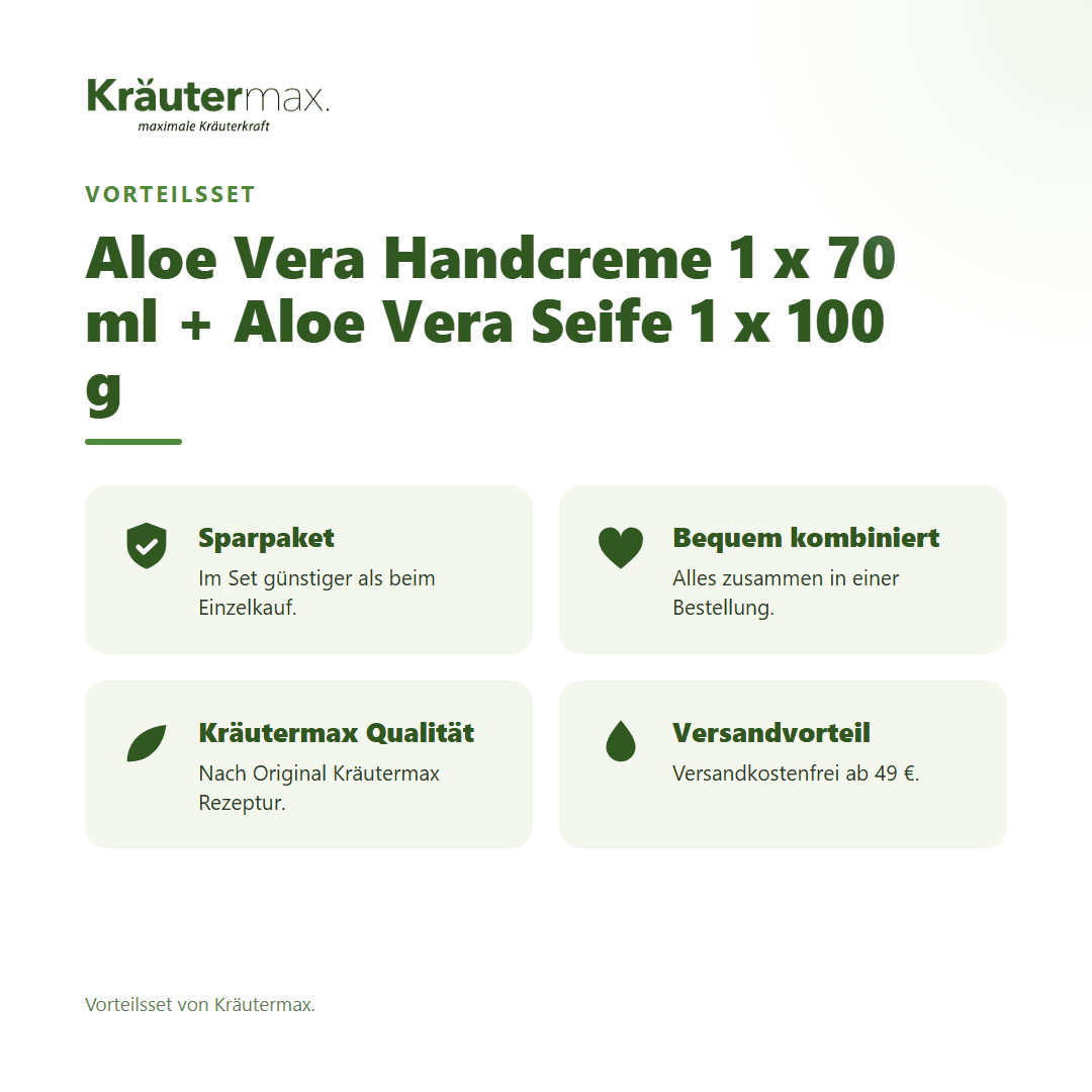 Aloe Vera Handcreme 1 x 70 ml + Aloe Vera Seife 1 x 100 g von Kräutermax – Vorteilsset, im Set günstiger