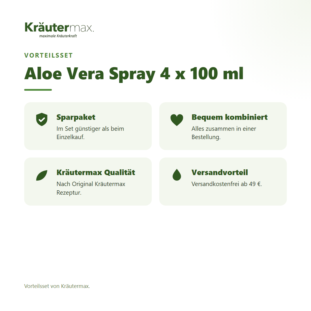 Aloe Vera Spray 4 x 100 ml von Kräutermax – Vorteilsset, im Set günstiger