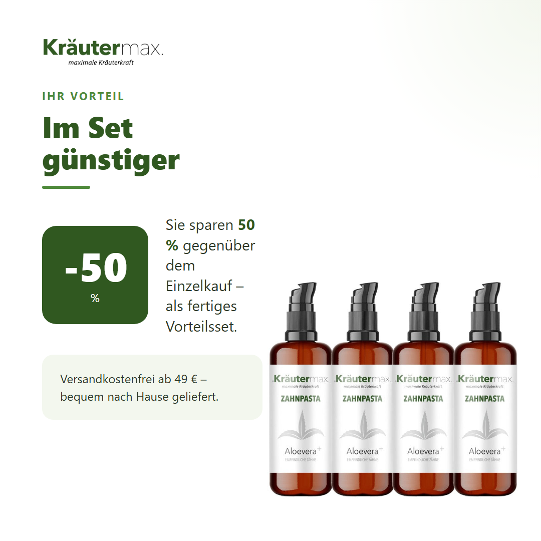 Aloe Vera Zahnpasta 4 x 50 ml – Ihr Vorteil: 50 % sparen gegenüber Einzelkauf