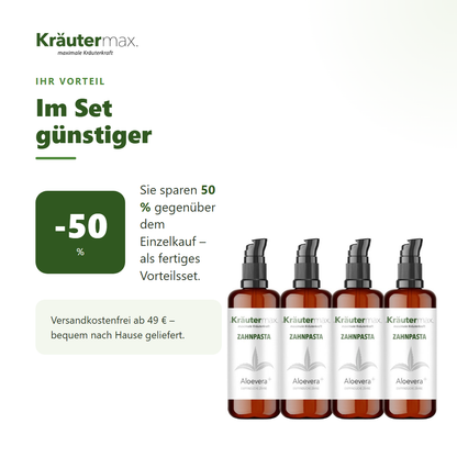 Aloe Vera Zahnpasta 4 x 50 ml – Ihr Vorteil: 50 % sparen gegenüber Einzelkauf