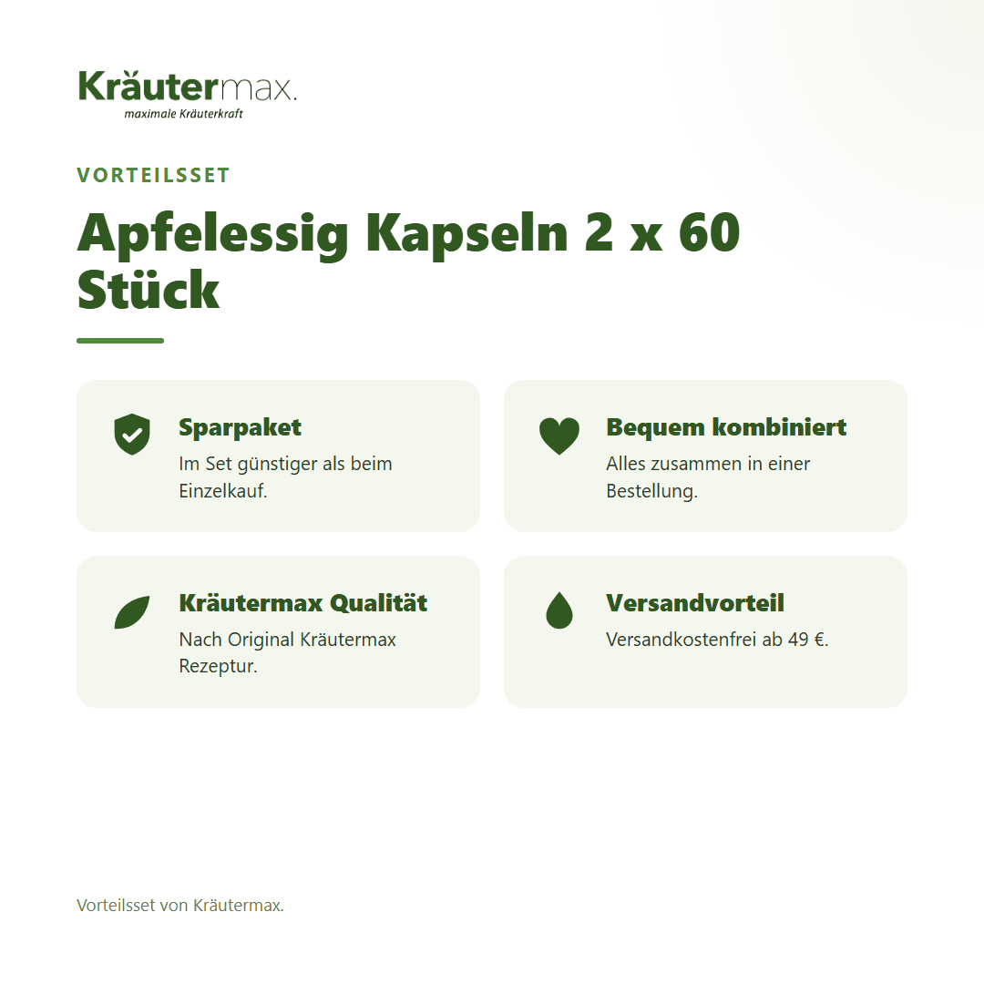 Apfelessig Kapseln 2 x 60 Stück von Kräutermax – Vorteilsset, im Set günstiger