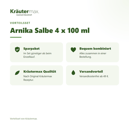 Arnika Salbe 4 x 100 ml von Kräutermax – Vorteilsset, im Set günstiger
