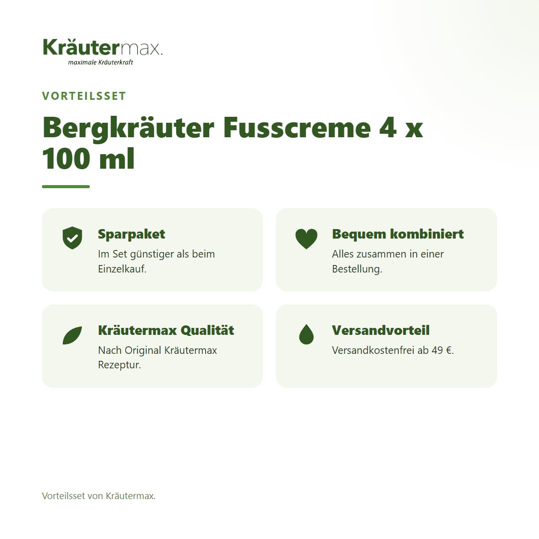 Bergkräuter Fusscreme 4 x 100 ml von Kräutermax – Vorteilsset, im Set günstiger
