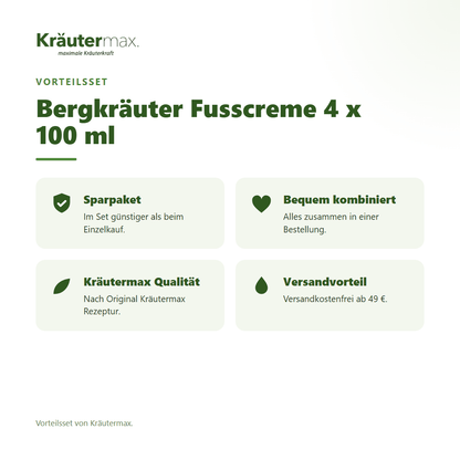 Bergkräuter Fusscreme 4 x 100 ml von Kräutermax – Vorteilsset, im Set günstiger