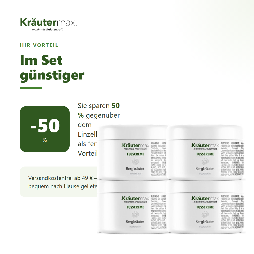 Bergkräuter Fusscreme 4 x 100 ml – Ihr Vorteil: 50 % sparen gegenüber Einzelkauf