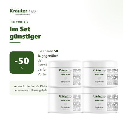 Bergkräuter Fusscreme 4 x 100 ml – Ihr Vorteil: 50 % sparen gegenüber Einzelkauf