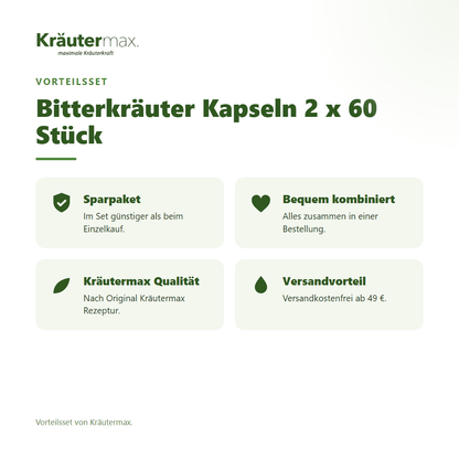 Bitterkräuter Kapseln 2 x 60 Stück von Kräutermax – Vorteilsset, im Set günstiger