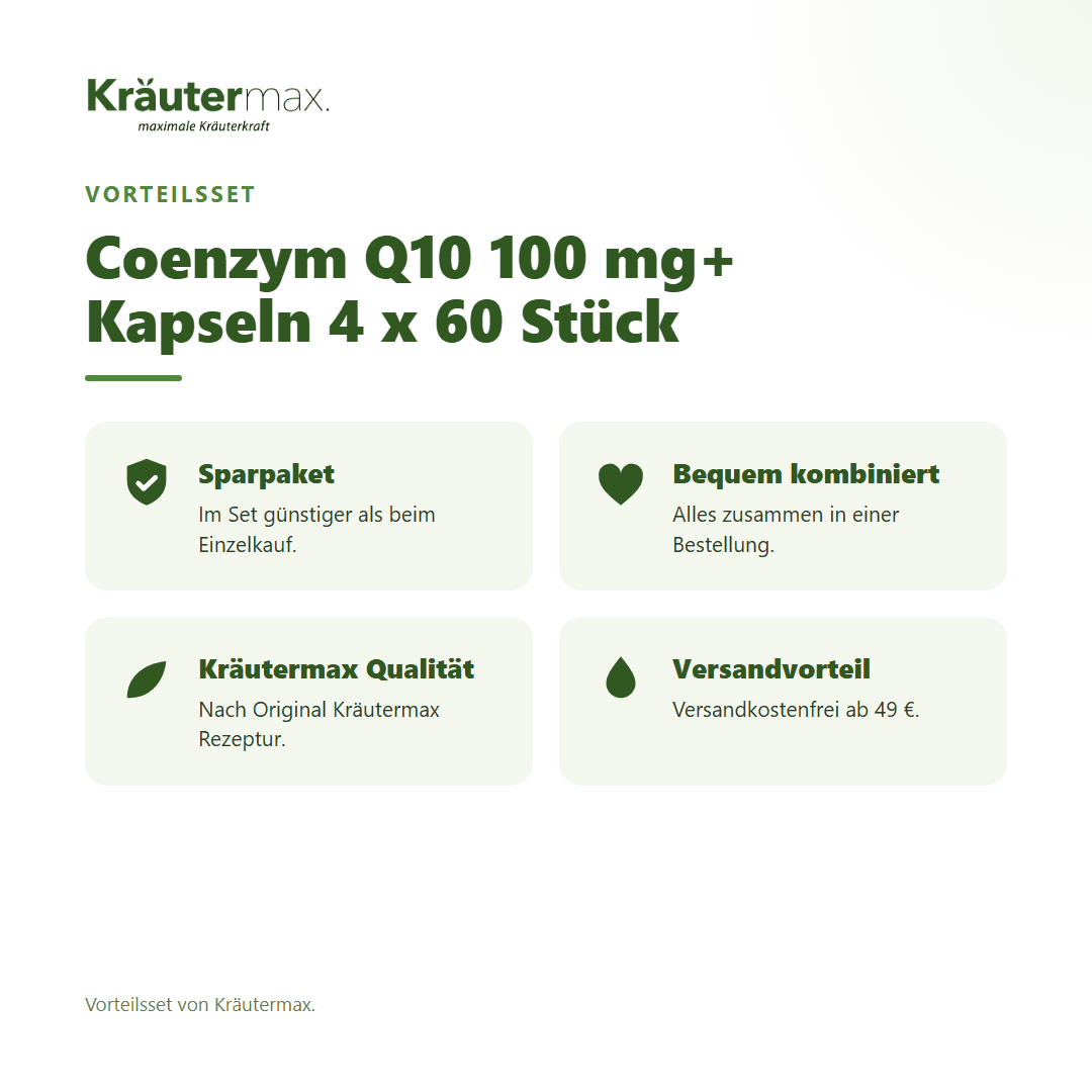 Coenzym Q10 100 mg+ Kapseln 4 x 60 Stück von Kräutermax – Vorteilsset, im Set günstiger
