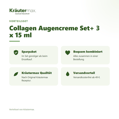 Collagen Augencreme Set+ 3 x 15 ml von Kräutermax – Vorteilsset, im Set günstiger