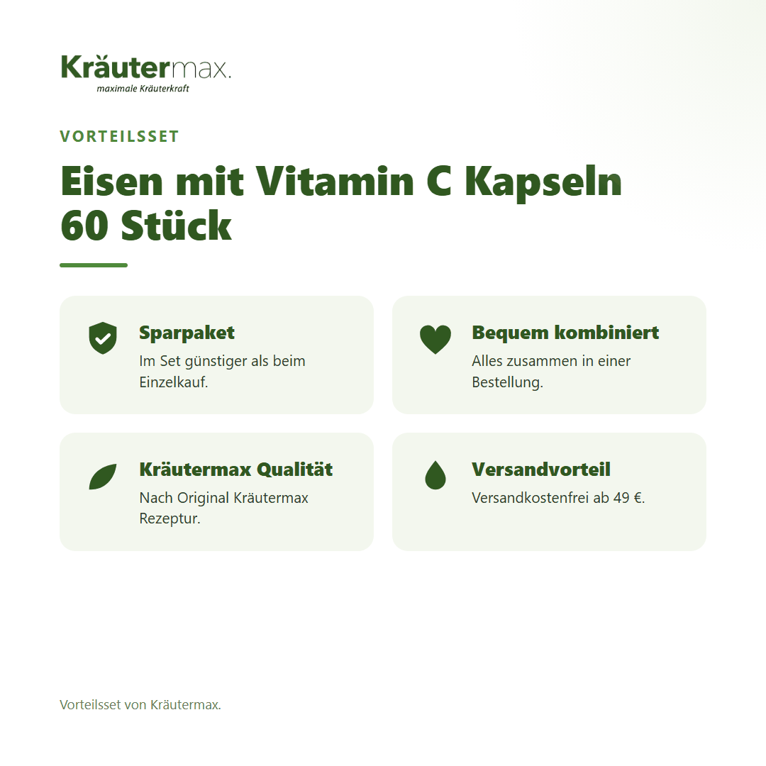 Eisen mit Vitamin C Kapseln 60 Stück von Kräutermax – Vorteilsset, im Set günstiger