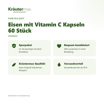 Eisen mit Vitamin C Kapseln 60 Stück von Kräutermax – Vorteilsset, im Set günstiger